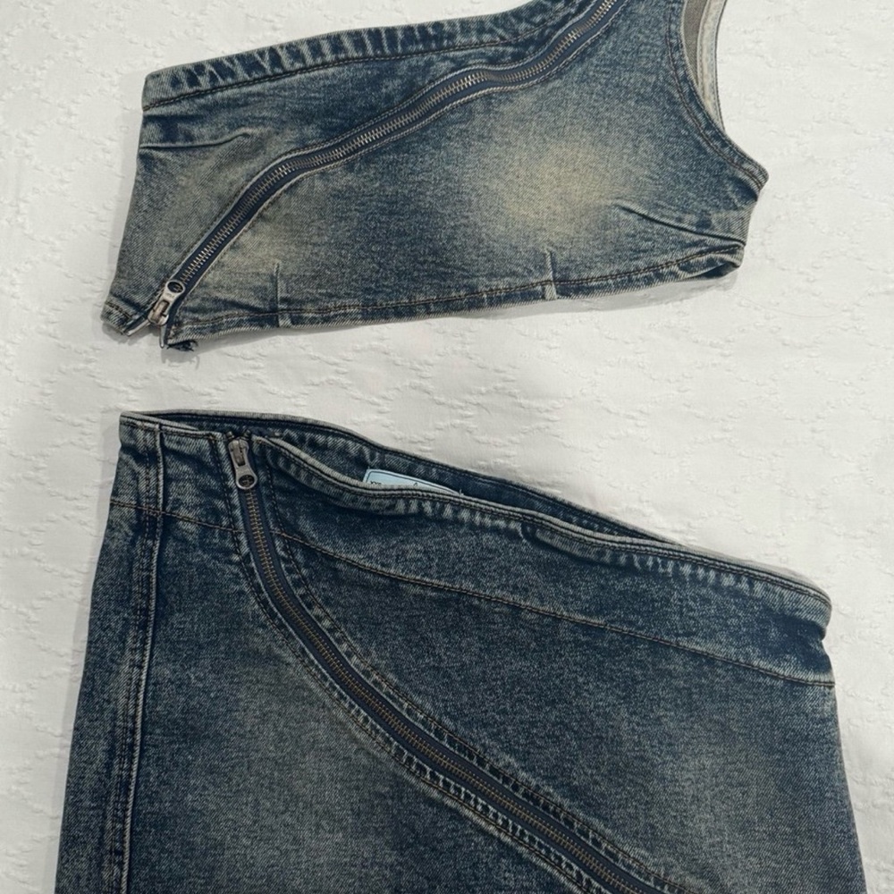 Denim Two-Piece Set with Zipper Detail